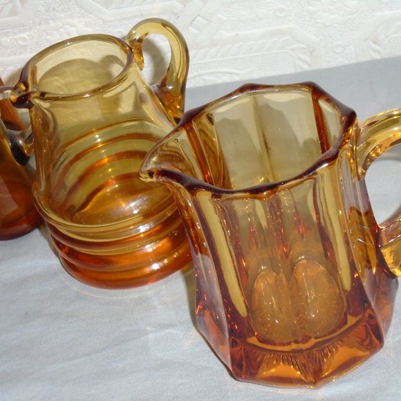 VINTAGE MINIATURE, AMBER GLASS, LOT, PITCHER/DECANTER & VASE, USED NICELY STORED - Picture 5 of 15